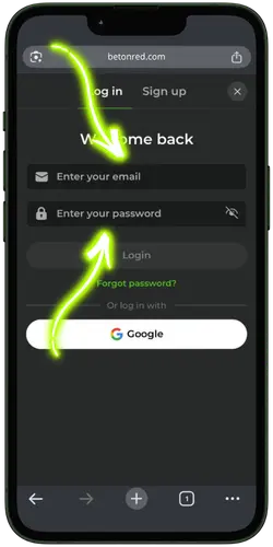 BetOnRed Casino Credentials Entry Form